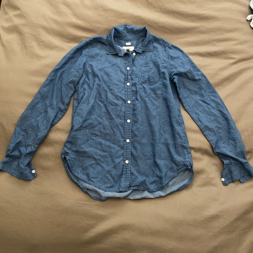 Loft Softened Blue Button Down Shirt, Size XXS